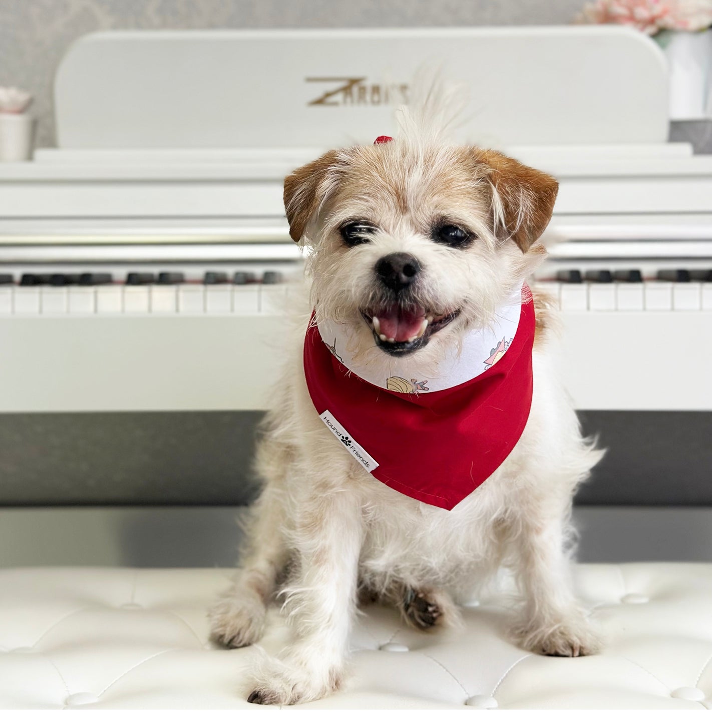 Handmade dog bandana matching with their owners. Hound and Friends. Cute and fun pet accessories. Marvels reversible bandana. Red Super hero Bandanas.