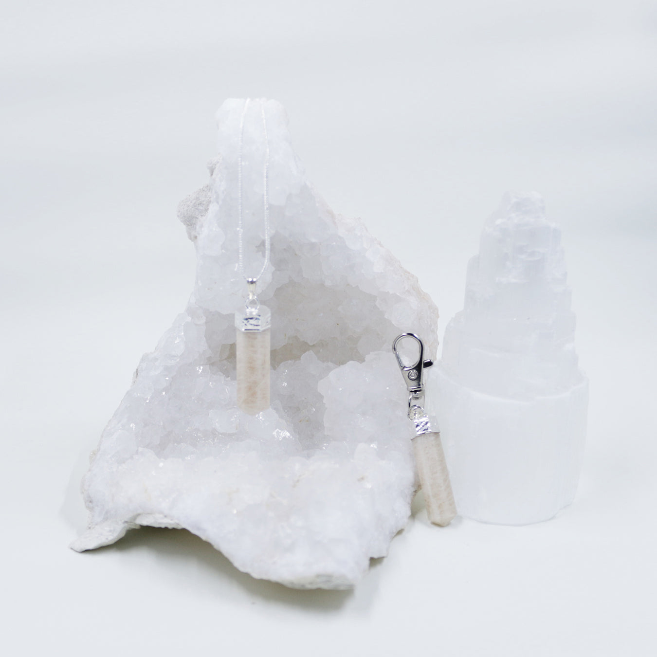 Cream Moonstone energy crystal set of necklaces and clip pendants | Hound and Friends